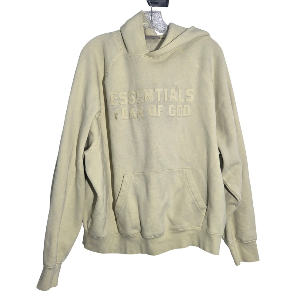 FLAWED Essentials Fear of God Hoodie Mens‎ Medium Pale Yellow Pullover Logo